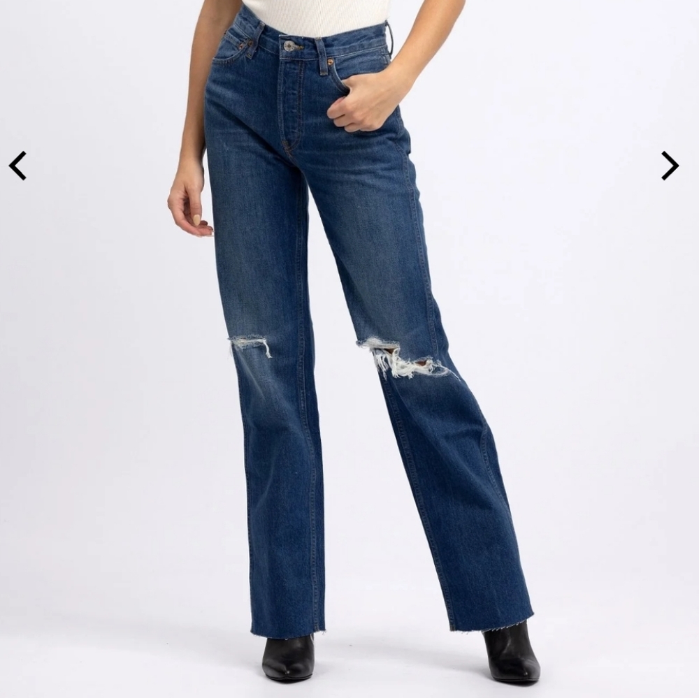 RE/DONE 90's High Rise Loose Distressed Straight Leg Raw Hem Jeans Size … - Picture 4 of 9